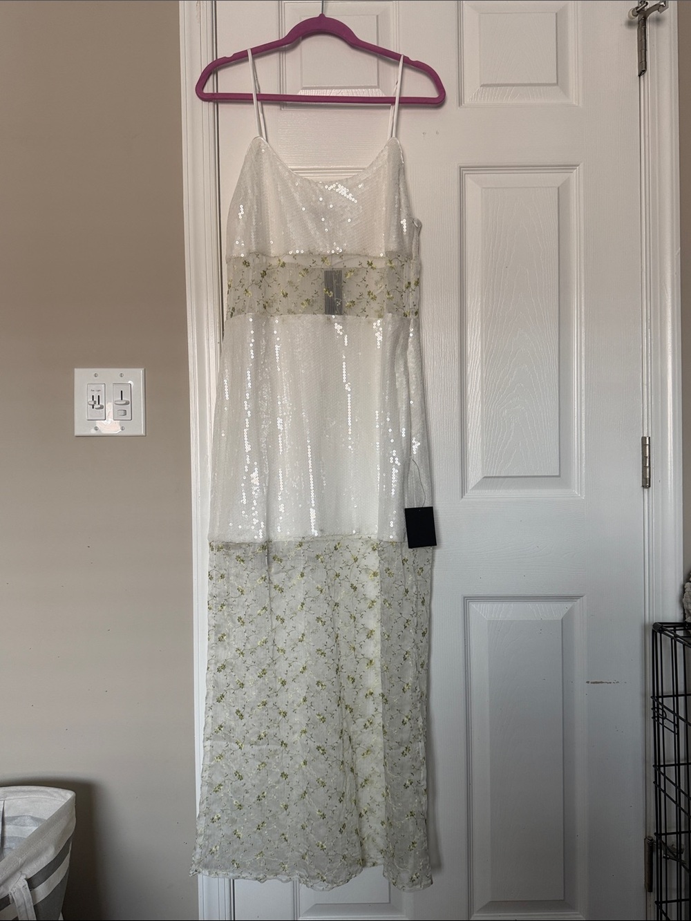 Lulu's White Maxi Dress with Pale Green Floral Accents